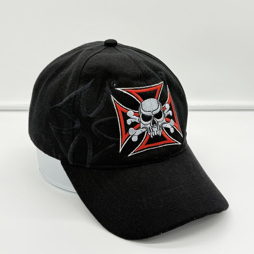 VTG West Coast Choppers Hat Country Leather Black Iron Cross Motorcycle Y2K Cap